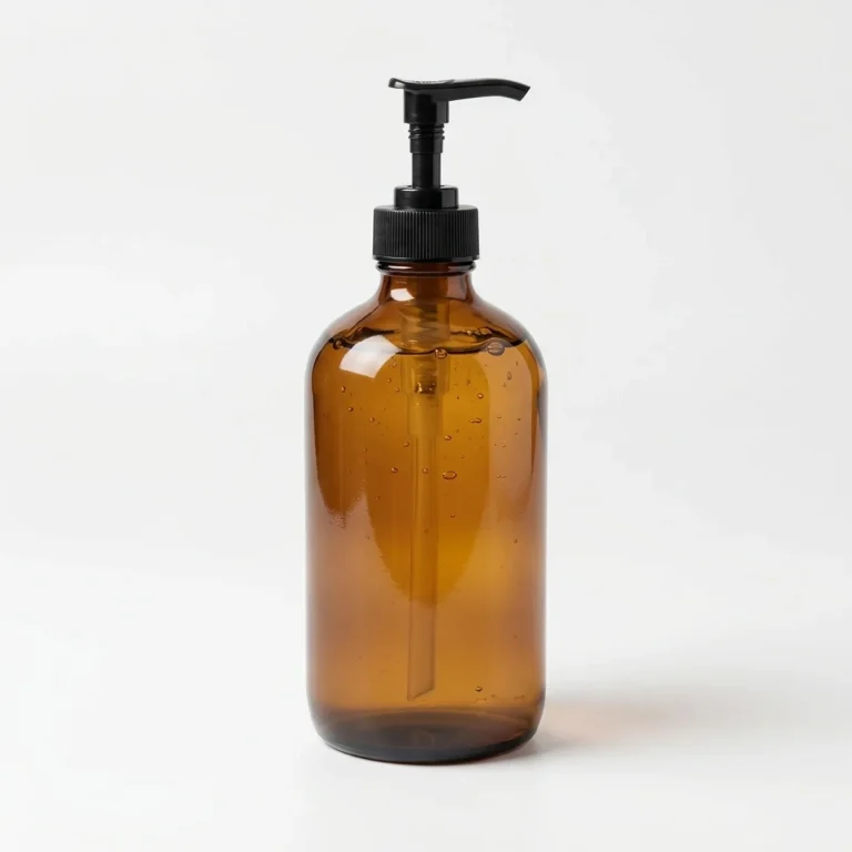 Tallow liquid soap in an amber glass pump bottle